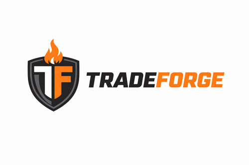 TradeForge logo with a shield and flame design on a white background